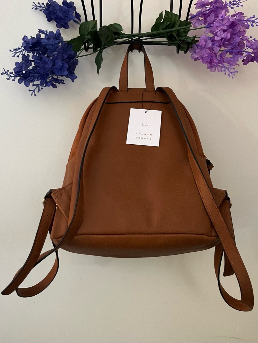 LC Lauren Conrad Brown Faux Leather Heart Charm Backpack - Picture 2 of 10